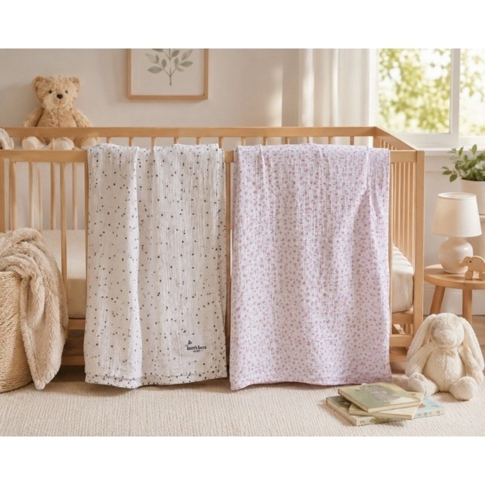 Burts Bees Baby - Kyle Deena Muslin Swaddle Blankets Set Organic Cotton Pink